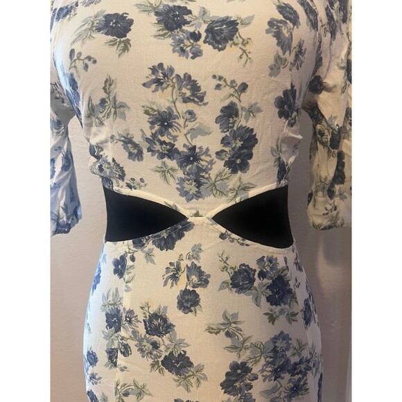 Reformation Lenni Floral White And Blue Cutout Mini Dress Size 2 - Picture 3 of 8